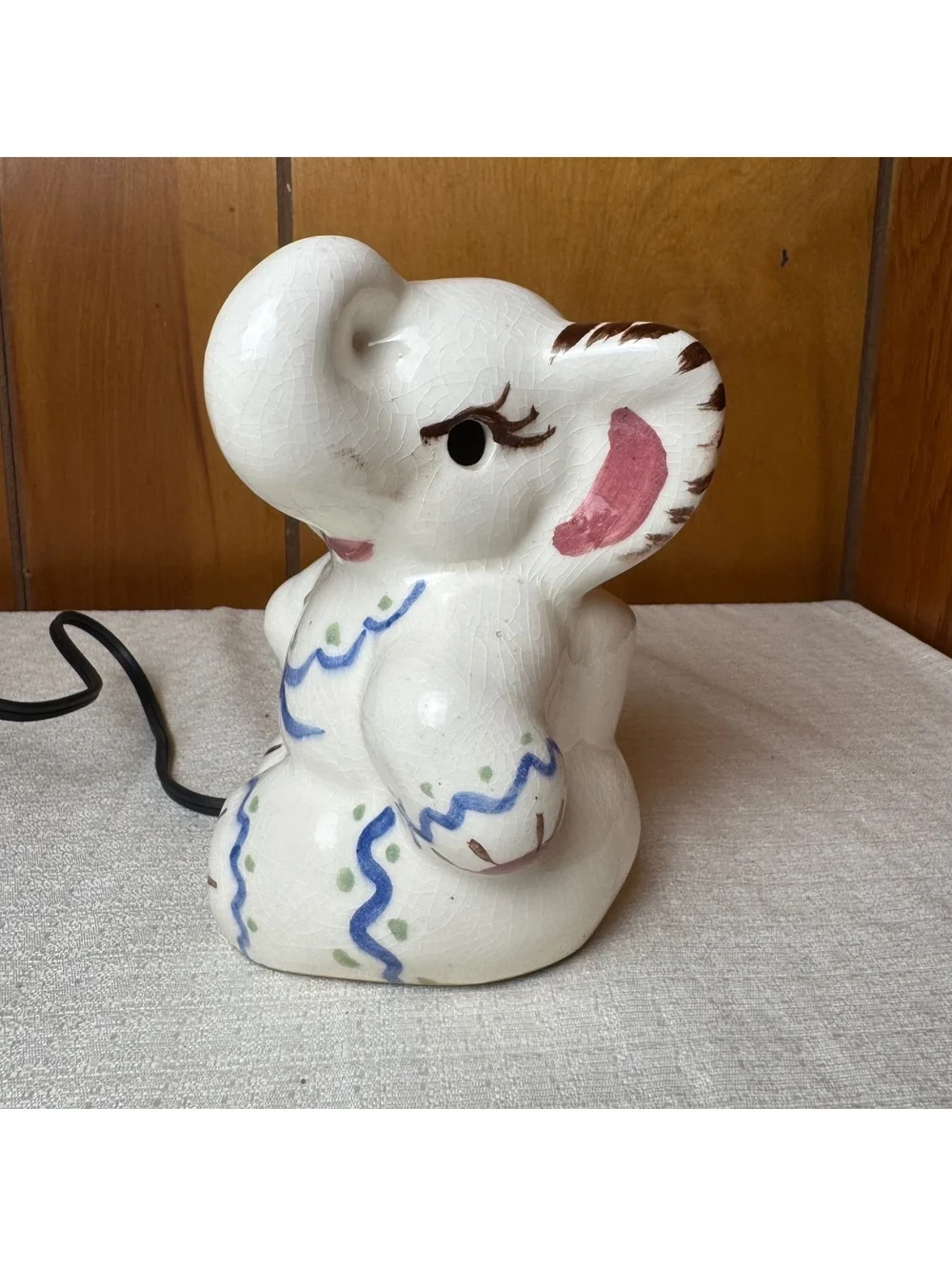 Vintage Elephant Night Light Ceramic Nursery Lamp Plug In Figural Light